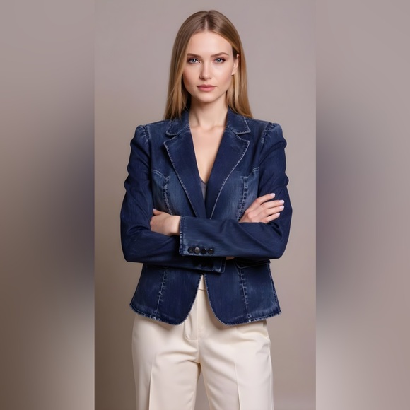 Nina Leonard Jackets & Blazers - Nina Leonard Blue Jean Jacket Fitted Classic - Size XL